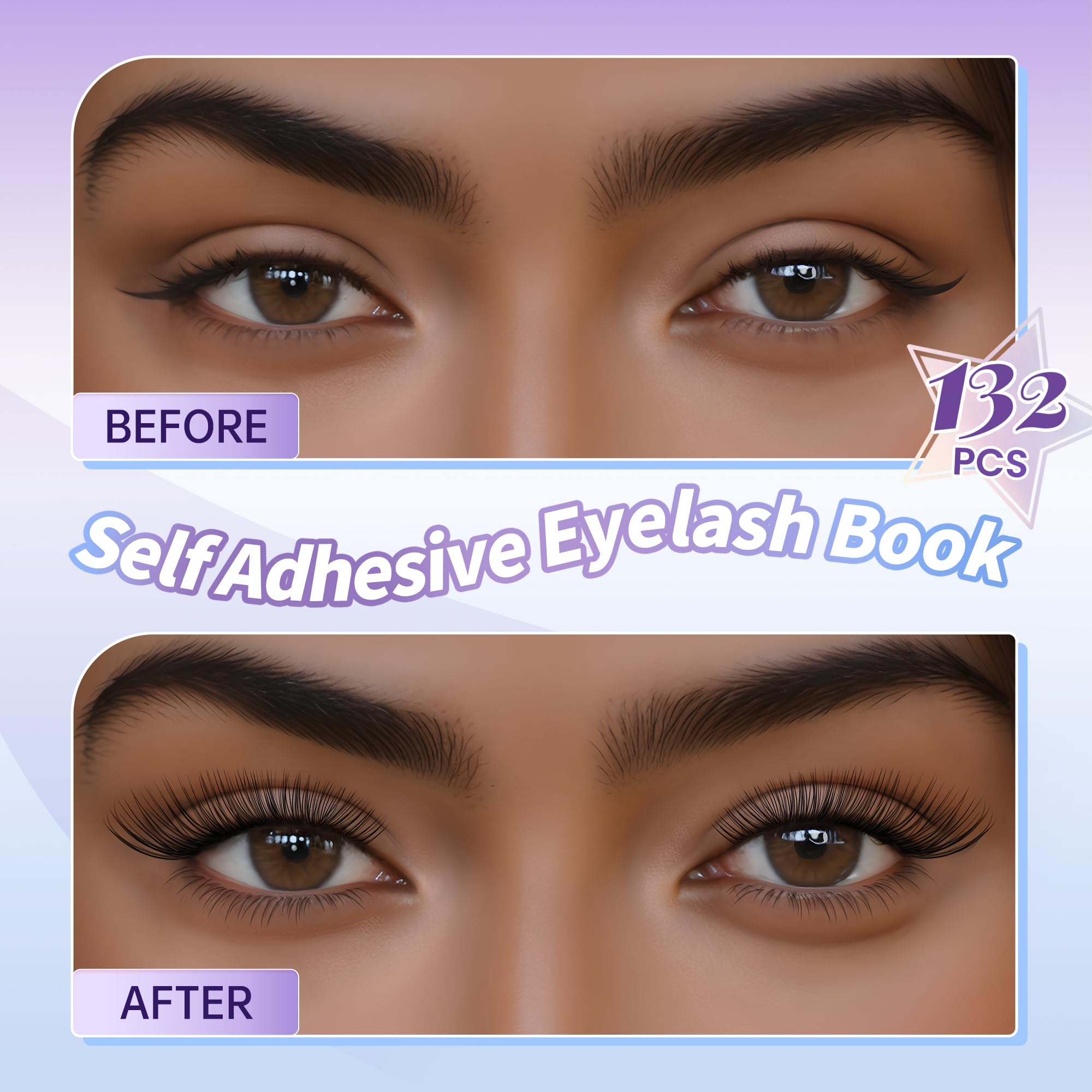 Self Adhesive Eyelashes Clusters Natural Lash Clusters No Glue Needed Lash Clusters 10-16mm 132pcs Natural look C curl Press On Lashes Pre Glued Eyelash Clusters Easy to Apply Beginner Friendly