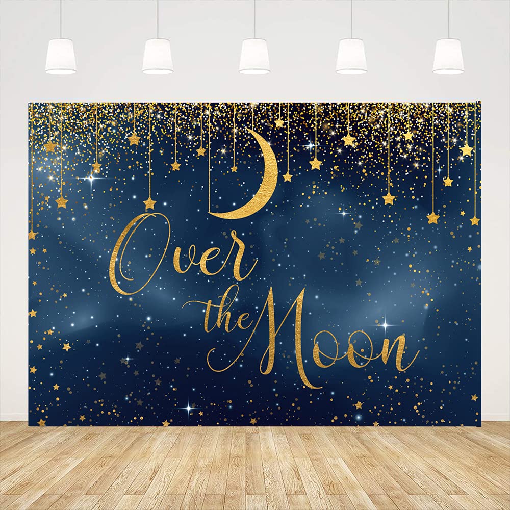 Buy Ticuenicoa 7x5ft Over The Moon Baby Shower Backdrop Blue and Gold