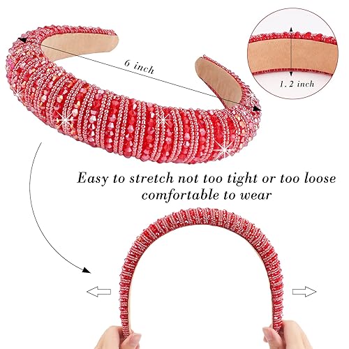 Vista 26 de Wecoe Diadema negra para mujer, diadema de diamantes de imitación de moda, diadema acolchada, diadema de diamantes brillantes con cuentas