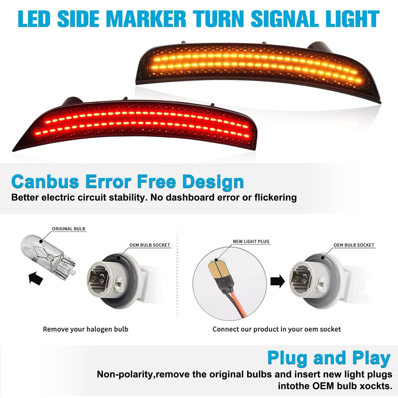 POPMOTORZ LED Clignotant Latéral pour Fiat 500 500e Pop/Sports 2011-2019, Feux Latéraux LED avec Canbus Sans Erreur 2835 SMD, 4 Pièces