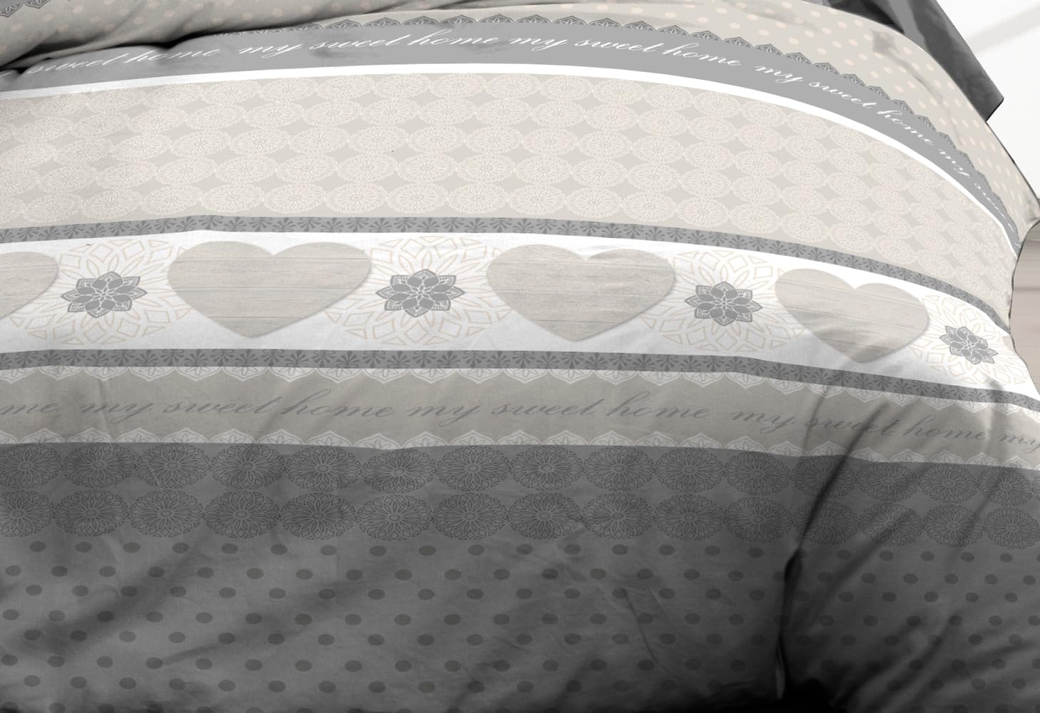 Le linge de Jules Prześcieradło płaskie z gumką 160 x 200 + 2 T, czysta bawełna 57 nitek, szare serca