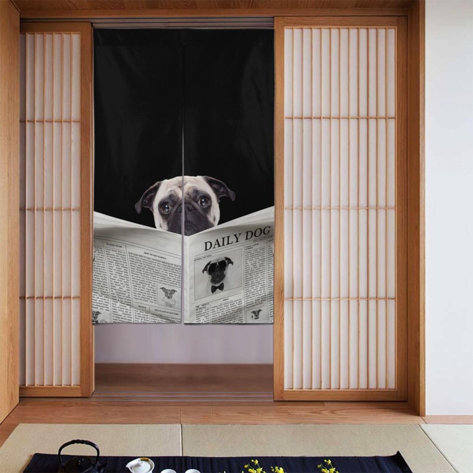 Amazon｜面白い パグ いぬ 犬柄 のれん 間仕切り 遮光 暖簾 ロング