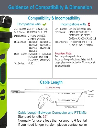 Miniatura 7 de commountain CLS1410 CLS1110 Auricular con PTTMic para radios Motorola Walkie Talkies DTR550 DTR700 RDU4100 RDU4160D RMU2040 RMU2080D RMU2080