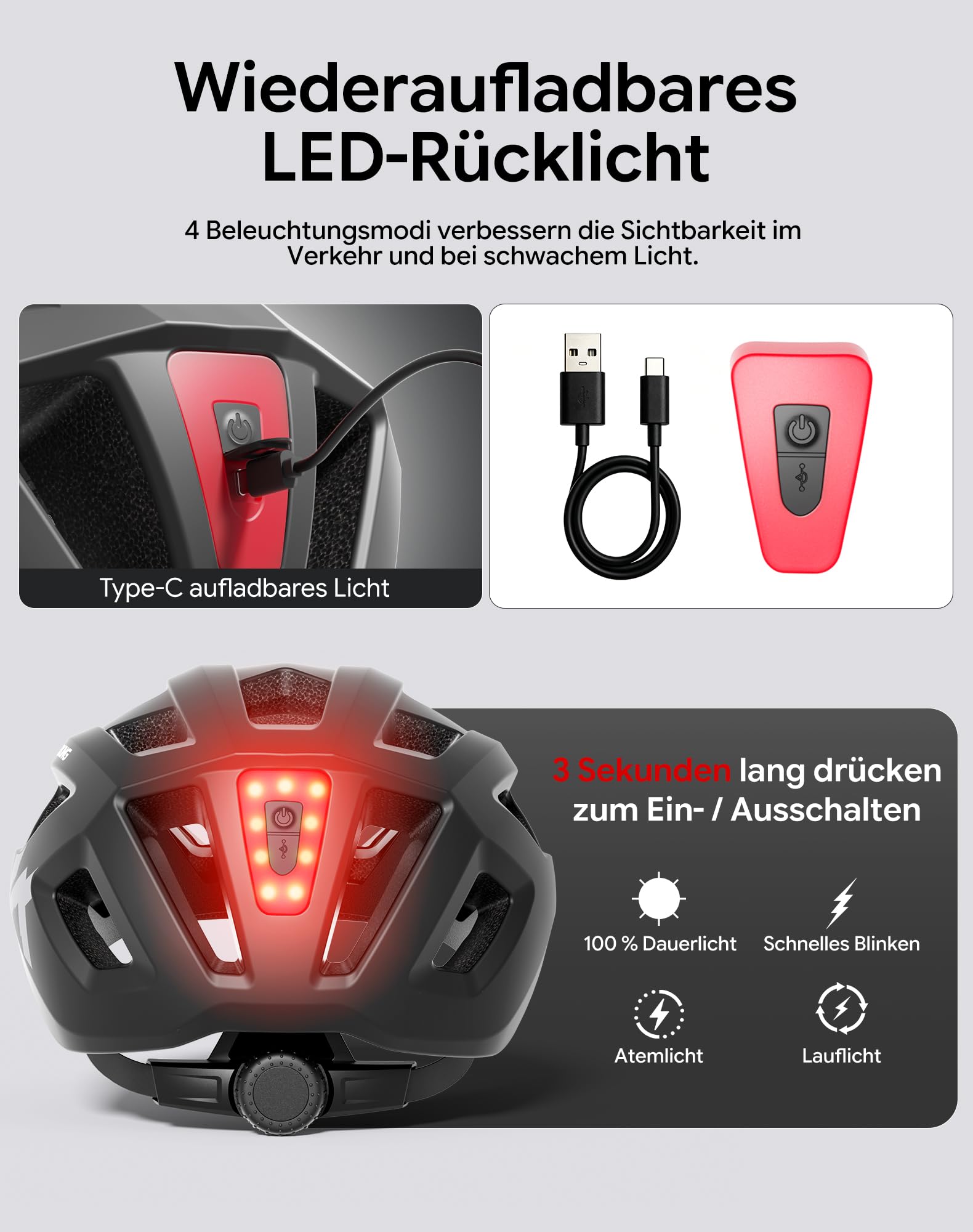 InnerKing Fahrradhelm Set mit Fahrradbrille & LED Licht für Herren Damen | Leichte Fahrradhelm mit USB-Aufladung LED Licht, MTB Helm Radhelm Cityhelm