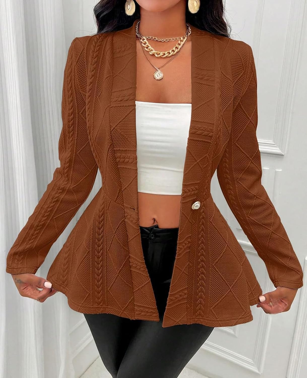 MINTLIMIT Blazers for Women Long Sleeve Button Down Textured Cardigan Business Casual Peplum Blazers Suit Jackets