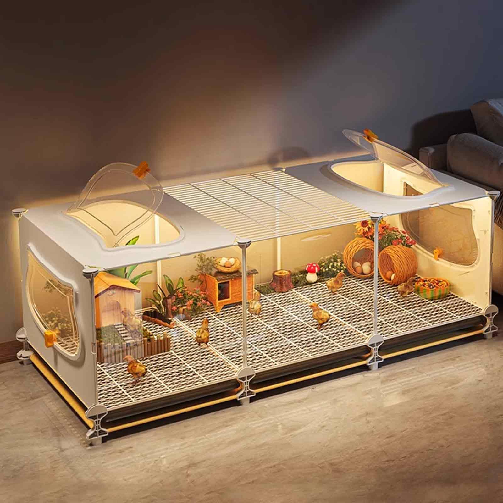 Jaulas para Animales Pequeños, Jaula de Pollo de Rutina, Jaula Huron, Visualización Transparente, Almohadillas Cifradas para Los Pies, Diseño de Bandeja, 8 Juegos
