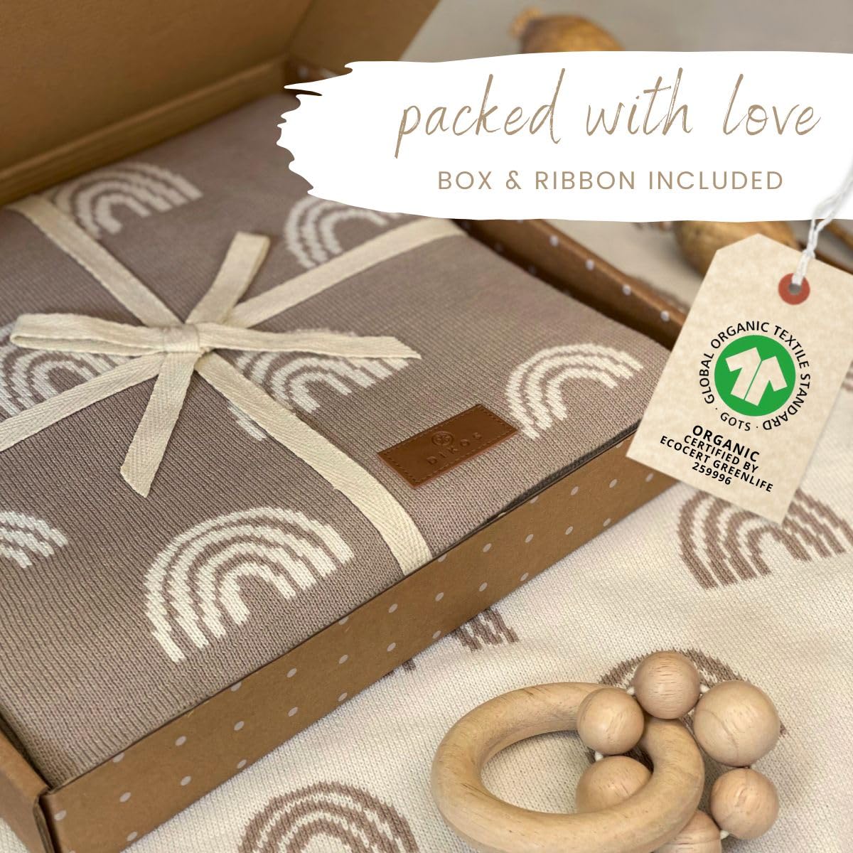 DIKOS® Cotton Baby Blanket, Winter Blanket Rainbows Beige, 100% GOTS Certified Organic Cotton - Image 2