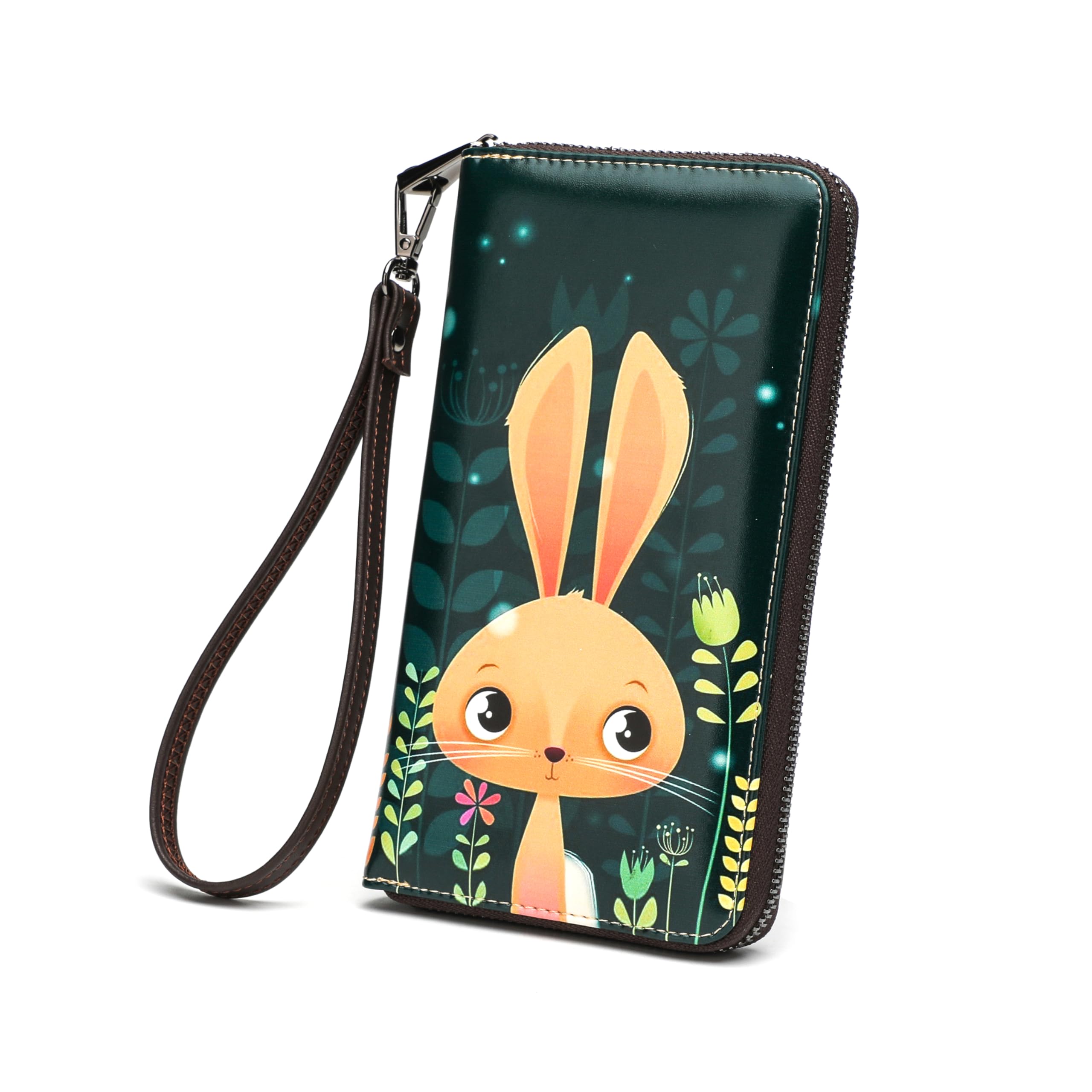 ANFUMAN Womens Wallet RFID Credit Card Holder Travel Leather Zipper Wallets for Women Rabbit