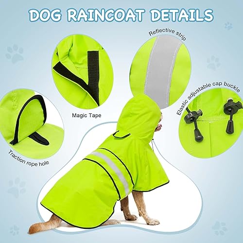 Miniatura 2 de Impermeable ajustable impermeable para perros, chaqueta reflectante para perros con capucha, abrigo ligero para lluvia para perros pequeños,