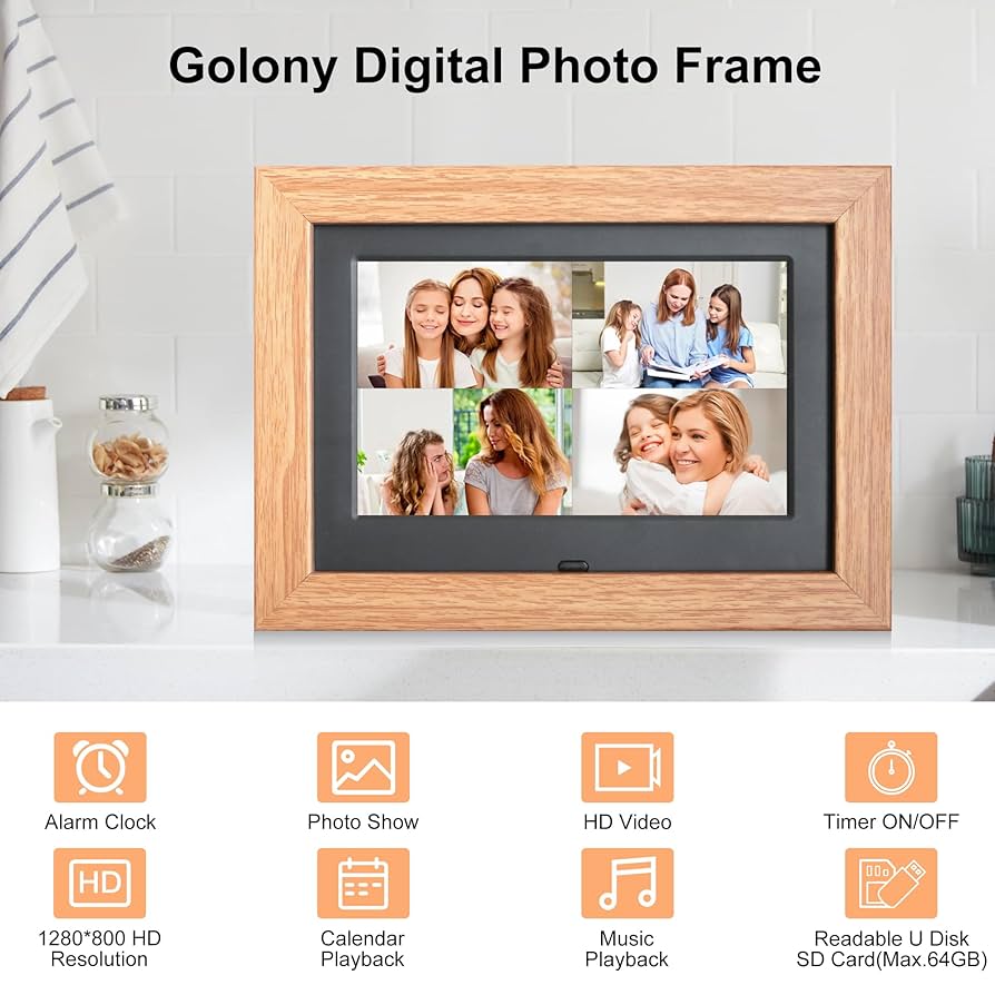 7-inch Digital Photo Frame,NO WiFi, 1280x800 HD IPS Display