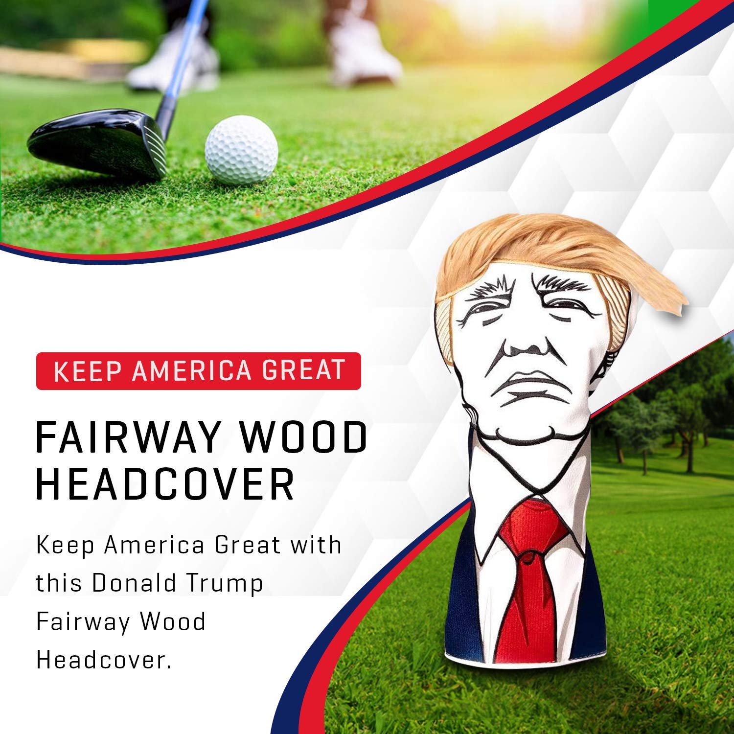 Pins & Aces Keep America Great Premium Golf Club Headcover - Quality Leather, Hand-Made Funny Head Cover - Style and Customize Your Golf Bag - Tour Inspired, Donald Trump Golf Design (Fairway)