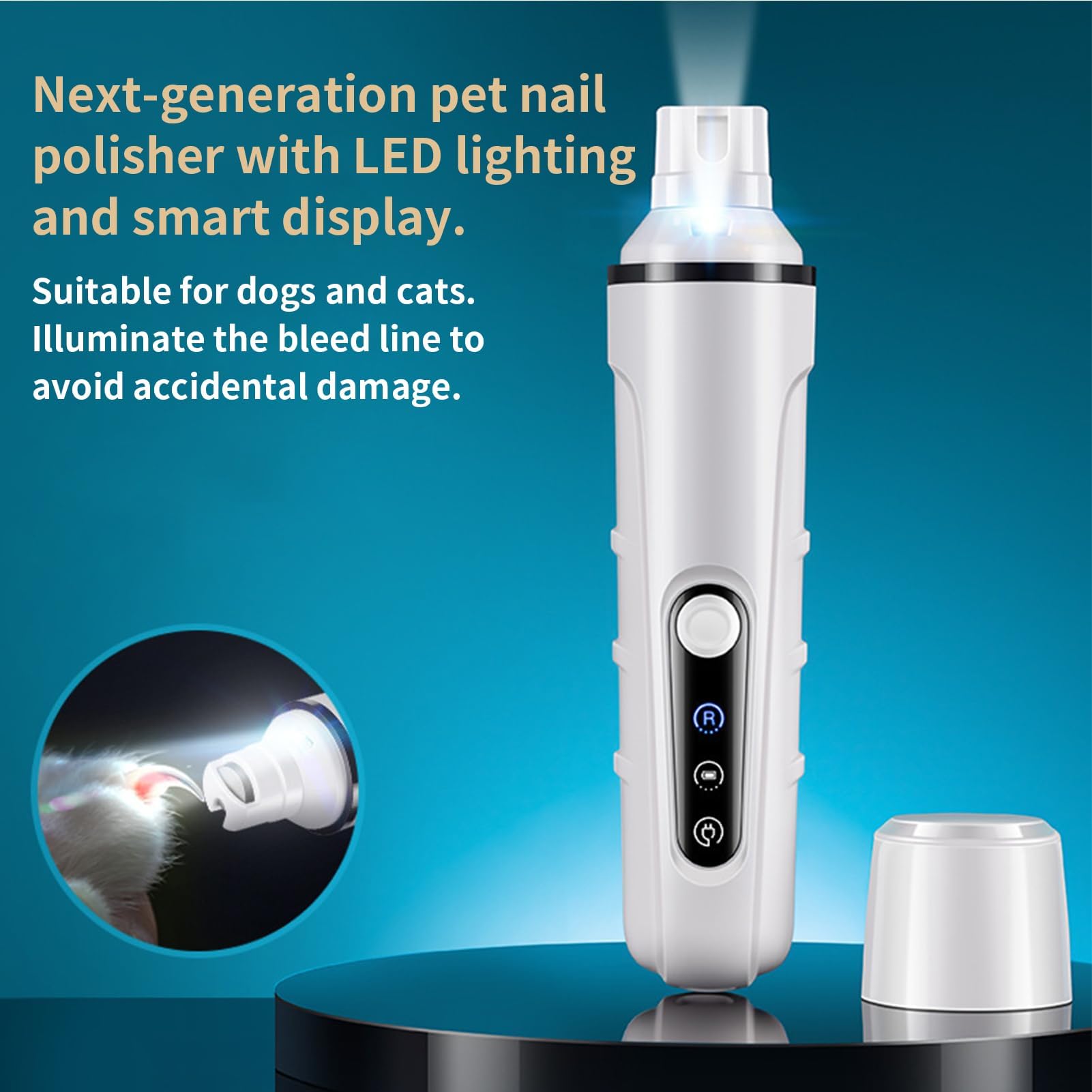 Cortauñas para Mascotas, Lima de uñas for Perros – con Luces LED eléctrica for Recargable por USB Cabezal Repuesto