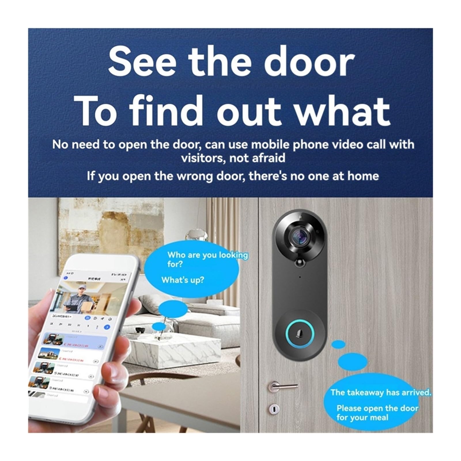 AS95-Interphone vidéo sans Fil Wi-FI avec caméra 2MP, for Maison connectée, sécurité, détection de Mouvement PIR Grand Angle