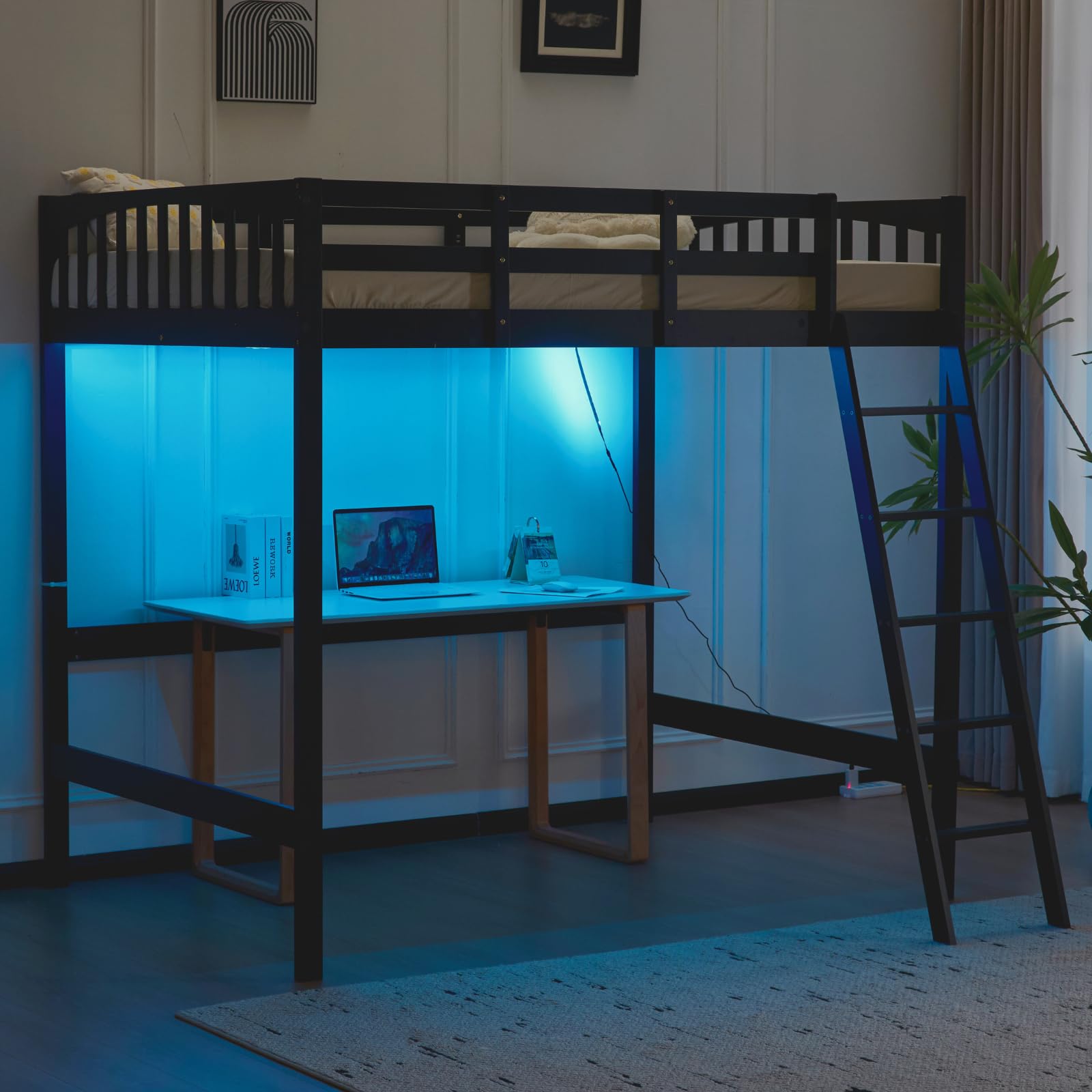 VINGLI Loft Bed Full Size LED
