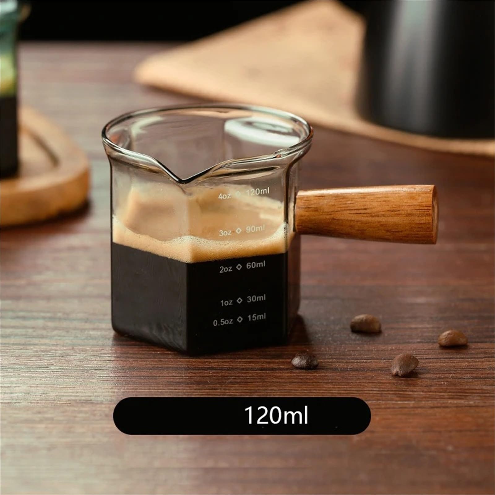 Jarra para Espumar Leche Taza medidora de Espresso con Mango de Madera, Jarra Hexagonal for Leche, Suministros de café, Taza for Salsa, Jarra for Servir, 120ml, 2 uds.(Grey)