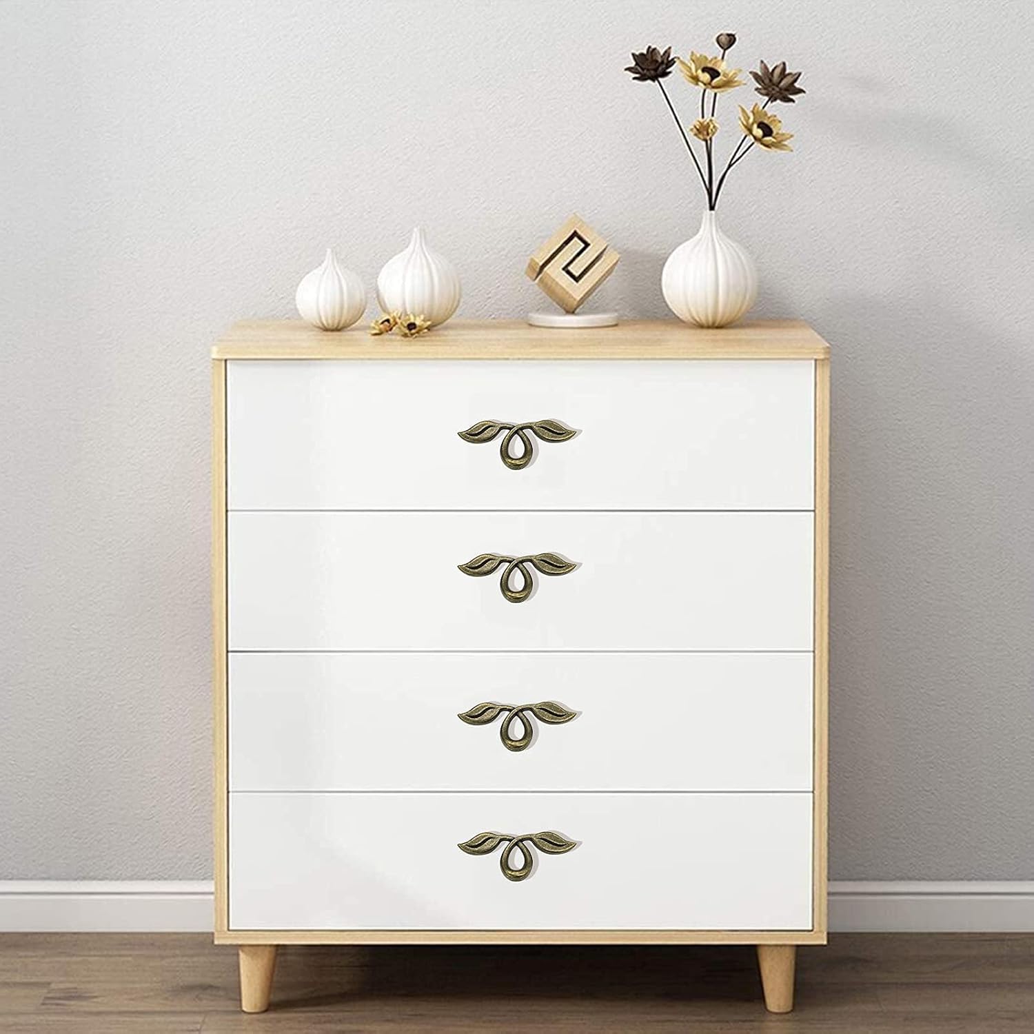 MOROBOR 4 Pack 4" Vintage Style Leafy Drawer Pull, Bronze Dresser Handles Leaf Dresser Pulls Cabinet Knob Hardware, 50mm Hole Distance