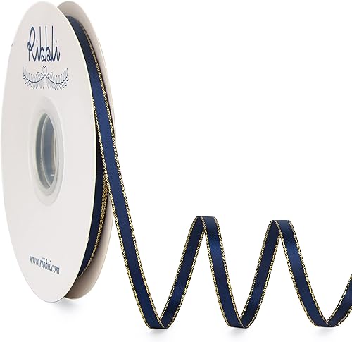 Miniatura 30 de Ribbli - Cinta de satén verde picea con borde dorado, satén de doble cara de 3/8 pulgadas x 50 yardas continuas, cinta verde para manualidades