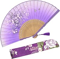 Vista 12 de OMyTea Ventilador de mano plegable para mujer, ventilador chino japonés plegable (bambú sexy, leopardo)
