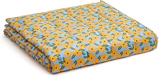 YnM Weighted Blanket,Heavy 100% Oeko-Tex Certified Cotton Material with Premium Glass Beads (Yellow Flower,60''x80'' 20lbs), Suit for One Person(~140lb) Use on Queen/King Bed