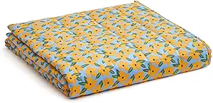 YnM Weighted Blanke, Heavy 100% Oeko-Tex Certified Cotton Material with Premium Glass Beads (Yellow Flower,60''x80'' 20lbs), Suit for One Person(~140lb) Use on Queen/King Bed