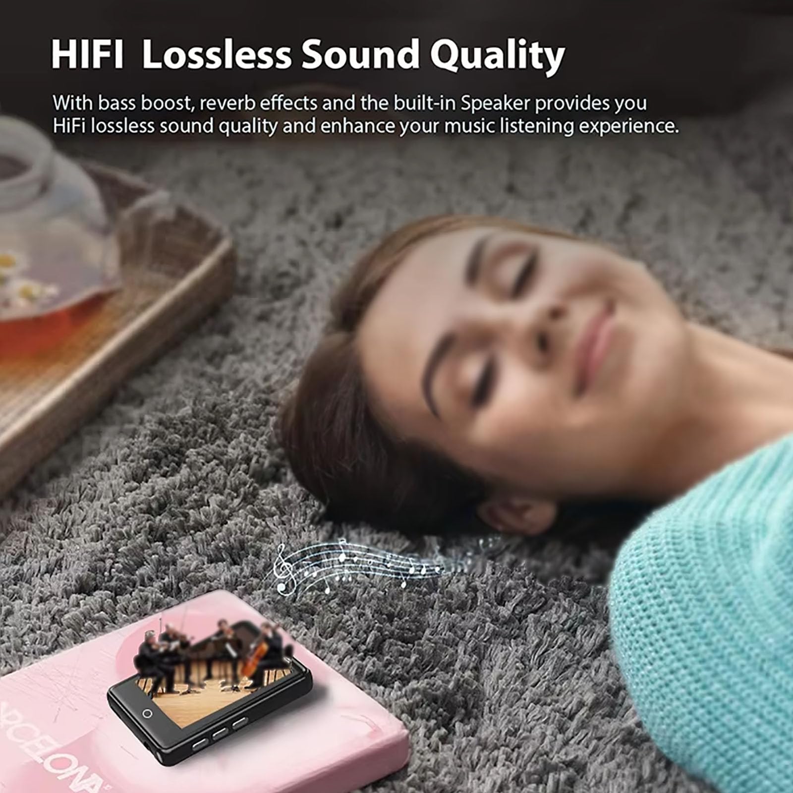 Reproductor MP3 de 64 GB con Bluetooth 5.0, Reproductor de música portátil HiFi sin pérdidas, Pantalla táctil de 2,4", batería de 13 h | Radio FM,eBook | Reproductor de vídeo MP4,64GB