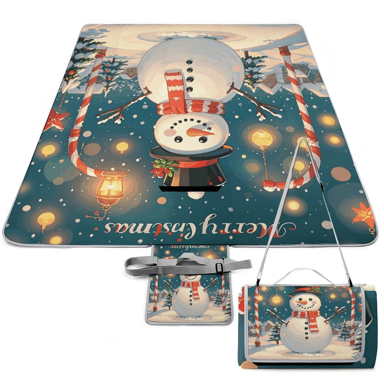 Couverture de pique-nique imperméable 147x147 cm motif bonhomme de neige