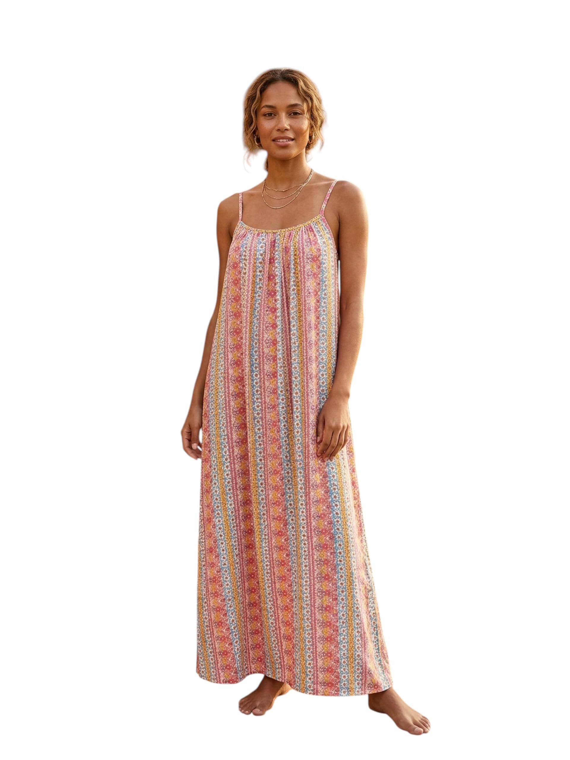 anba marketing Women's Boho Floral Striped Maxi Dress, Spaghetti Strap, Sleeveless, Summer Beach Style-picture-48