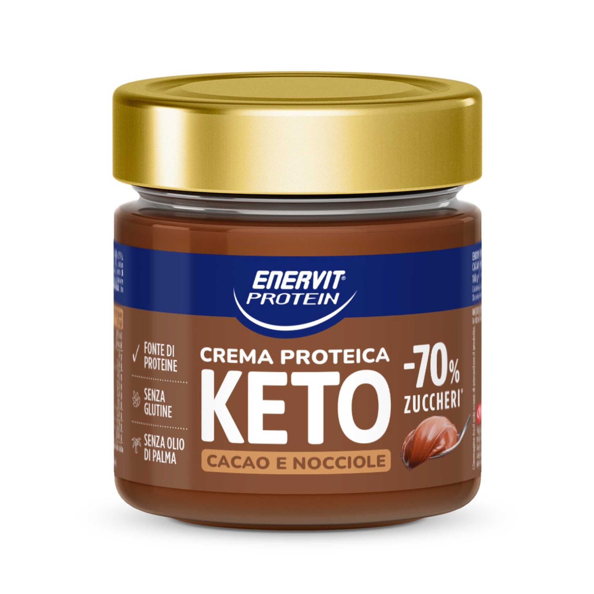 Enervit, Protein Cream Keto Cacao e Nocciole, -​70% di Zuccheri, Crema Proteica Spalmabile con Cacao e Nocciole, Per una Colazione Golosa e Saziante, Senza Glutine, Barattolo da 180gr
