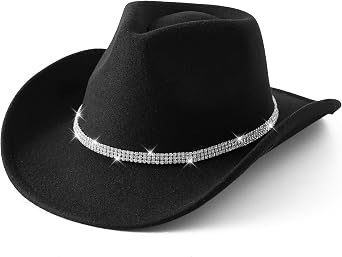 Jastore Glitter Silver Cowboy Hats for Girls Western Sparkly Rhinestone Cowgirl Hat for Kids