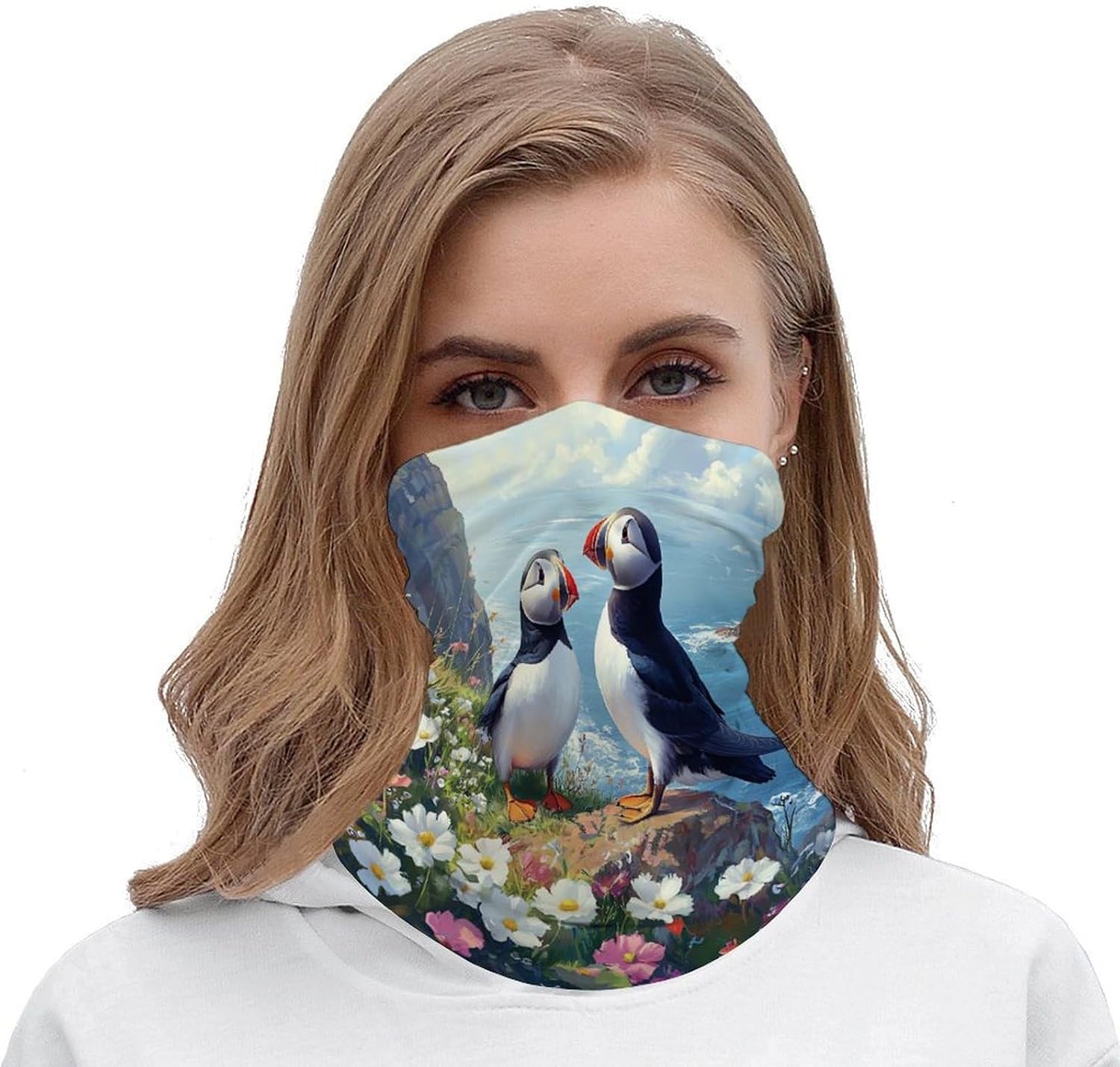 Puffines Birds Face Cover Neck Gaiters for Men Women Sun Protection Mask Scarf Hiking Bandana