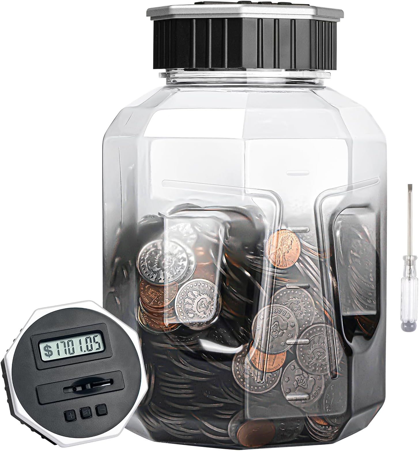 X-Large Piggy Bank for Adults Kids, Vcertcpl Digital Coin Counting Bank with LCD Counter, 2.4L Capacity, Great Coin Counter Bank Money Counting Jar with Total Amount Displayed, Bank for All US Coins