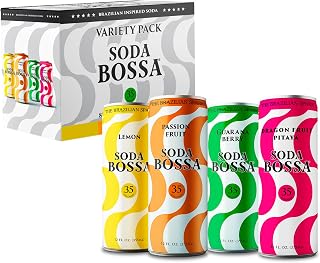 Soda Bossa Soda Variety Pack (Brazilian Inspired Soda), Real Cane Sugar, Low Calorie Canned Soda, Refreshing Tropical Flavored Sodas, Vegan Soda, Assorted Soda Pack of 8 Sodas (12 fl oz per Can Soda)