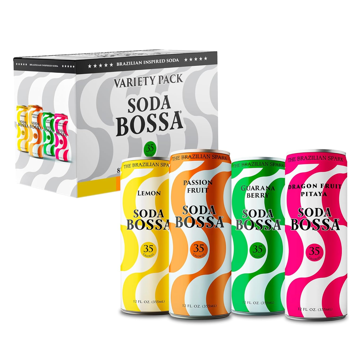 Soda Bossa Sparkling Healthy Soda, Dragon Fruit, Low-Calorie, Gluten Free & Non-GMO, Guilt-Free & Hydrating Sparkling Soda Drink - Natural Soda - Craft Soda 8-12 FL OZ Cans/Box (Pack of 1 Box)