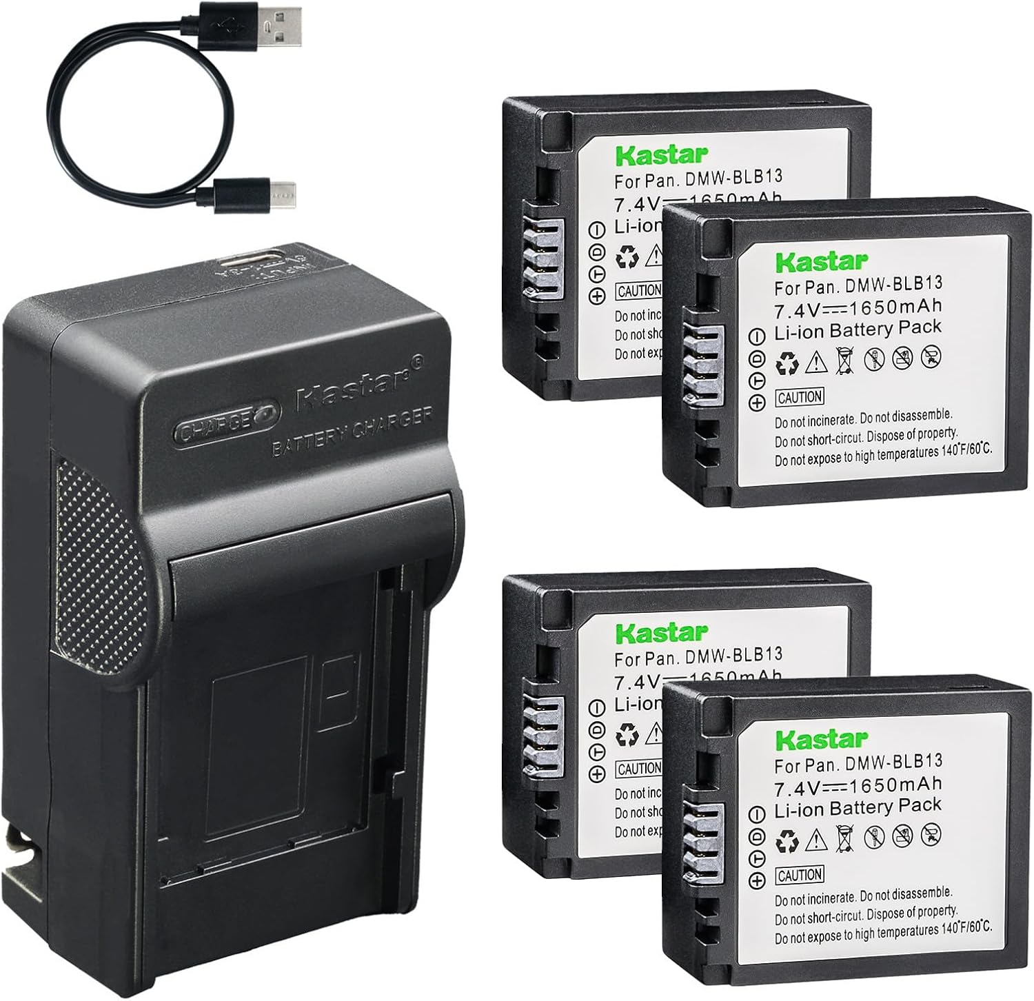 Kastar 4-Pack Battery and AC & USB-C Charger, Compatible with Panasonic DMW-BLB13 BLB13E, for Lumix DMC-G1 G2 G10 GF1 GH1 Mirrorless Cameras