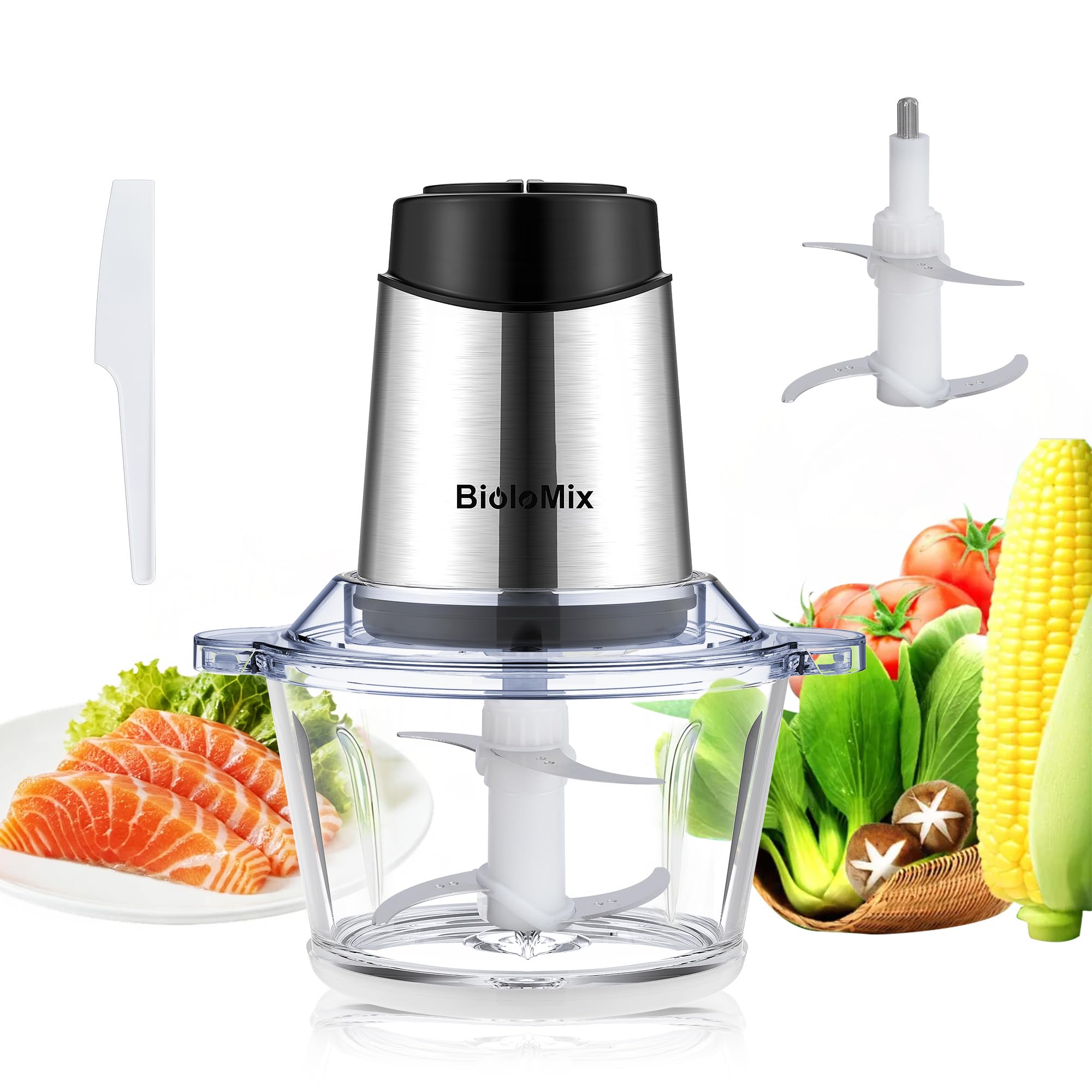 Biolomix Trituradora multi de 500 W, potente motor, recipiente de cristal de 2 litros, cuchillo especial de 4 hojas de acero inoxidable (P6001)