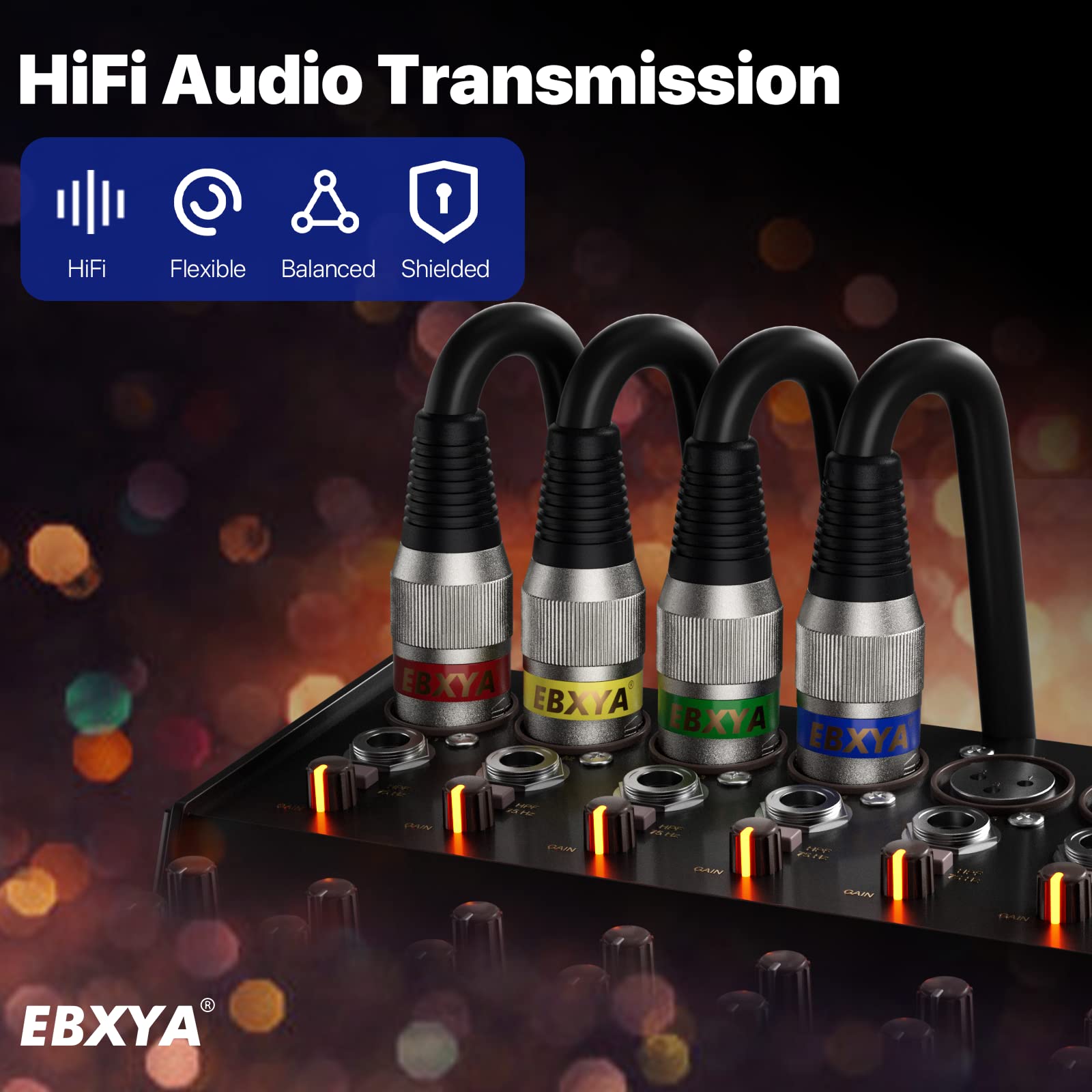 EBXYA Cable XLR de 20 pies, paquete de 4 cables de micrófono, cable DMX equilibrado macho a hembra, adecuado para micrófonos, estación de radio, iluminación de escenario | Cables de conexión de alta calidad, 3 pines, para micrófonos, estación de radio, il