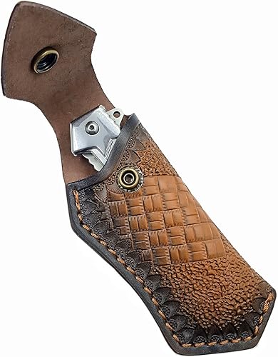 Miniatura 4 de Funda plegable de cuero para cuchillos de 4.3 a 5 pulgadas, soporte de cuero a presión, trabilla de cuero para cinturón, fundas de cuero para
