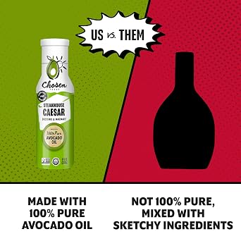 Chosen Foods Avocado Oil-Based Caesar Dressing and Marinade, Keto Diet Friendly, Gluten & Dairy Free, Low-Carb Sauce (8 oz)