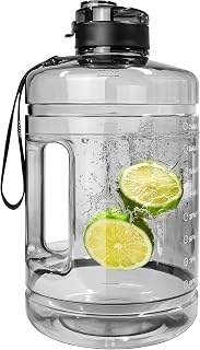 1 Gallon Motivational Water Bottle with Time Markers, Leakproof Jug, Handle & Strap for Gym, Travel, Outdoor - Clear 128oz