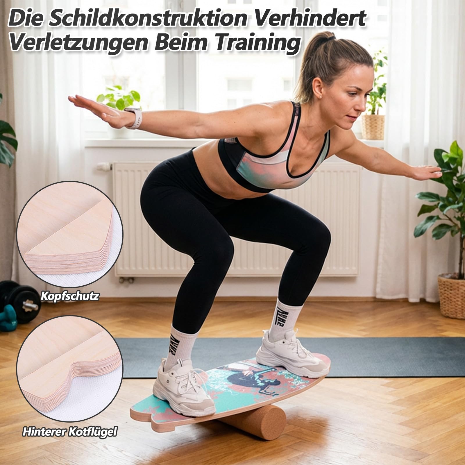 Surfin Balance Board, Balance Board Erwachsene mit Rolle, Balance Board Holz, Rutschfest, 150 Kg Belastbar, Indoor Surfboard und Gleichgewichtsboard – Ideal für Anfänger & Profis