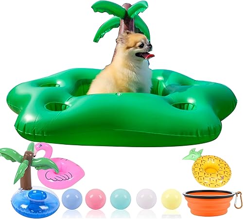 Juego de flotadores de piscina para perros, balsa flotante para perros con cuenco plegable para perros, juguetes de agua flotantes no tóxicos para