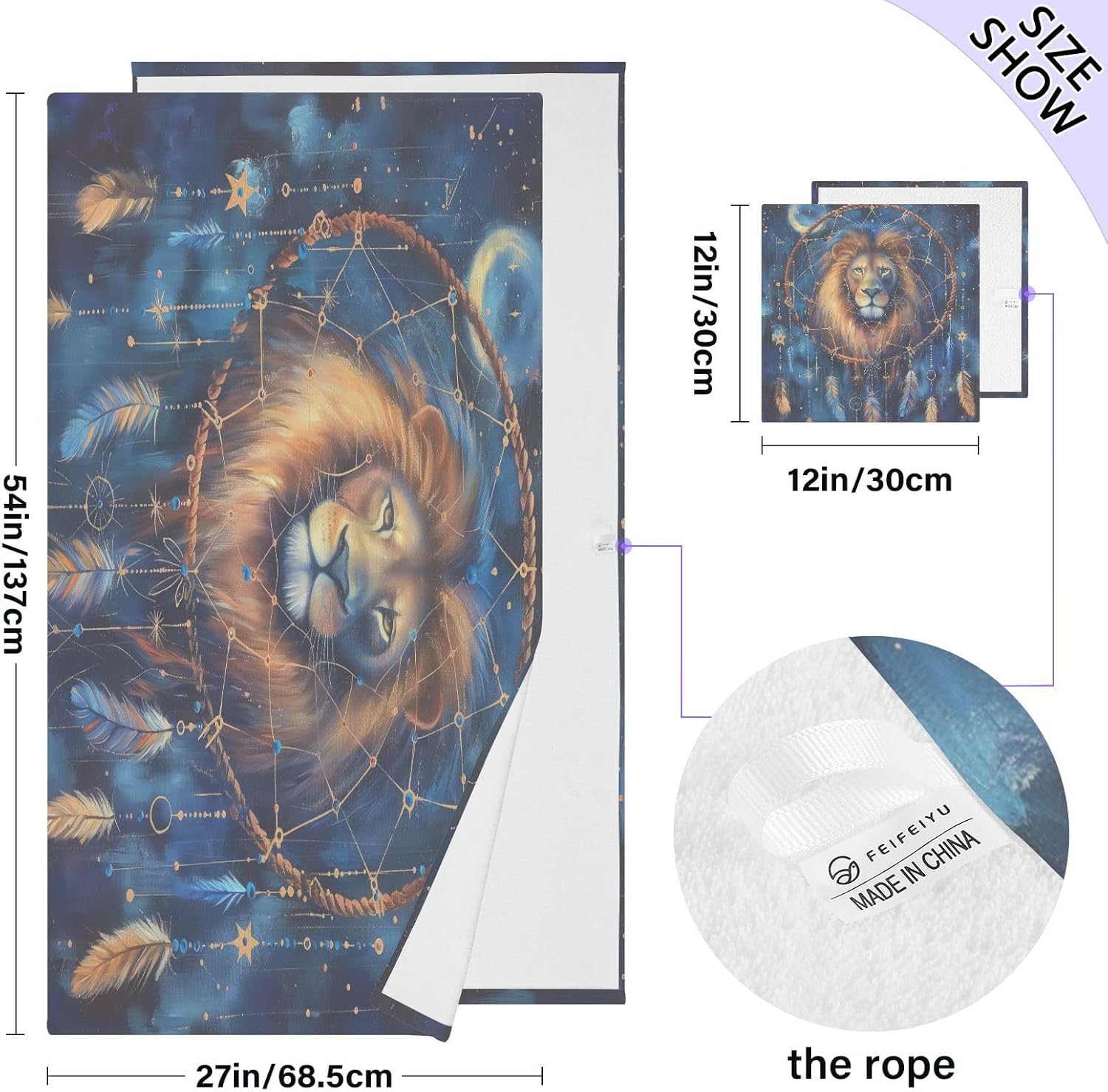 Hand Towels Premium Soft and Highly Absorbent Dreamcatcher with Lion 2 Pcs Towels for Bathroom Set 100% Cotton Decorative Face Towels