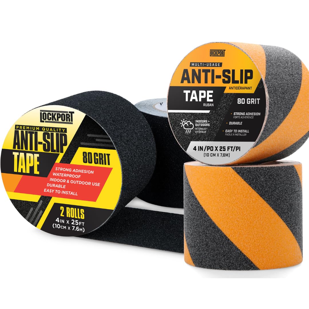 Lockport Bundle - Grip Tape Anti Slip Tape - Black Grip Tape 2 Rolls 4" x 25ft + Black and Yellow 2 Rolls 4" x 25ft - Outdoor/Indoor