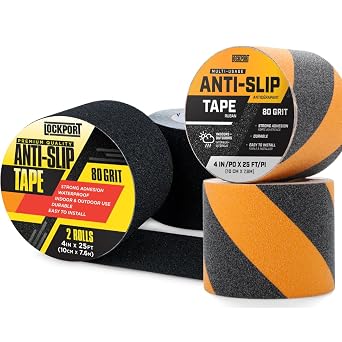 Lockport Bundle - Grip Tape Anti Slip Tape - Black Grip Tape 2 Rolls 4" x 25ft + Black and Yellow 2 Rolls 4" x 25ft - Outdoor/Indoor