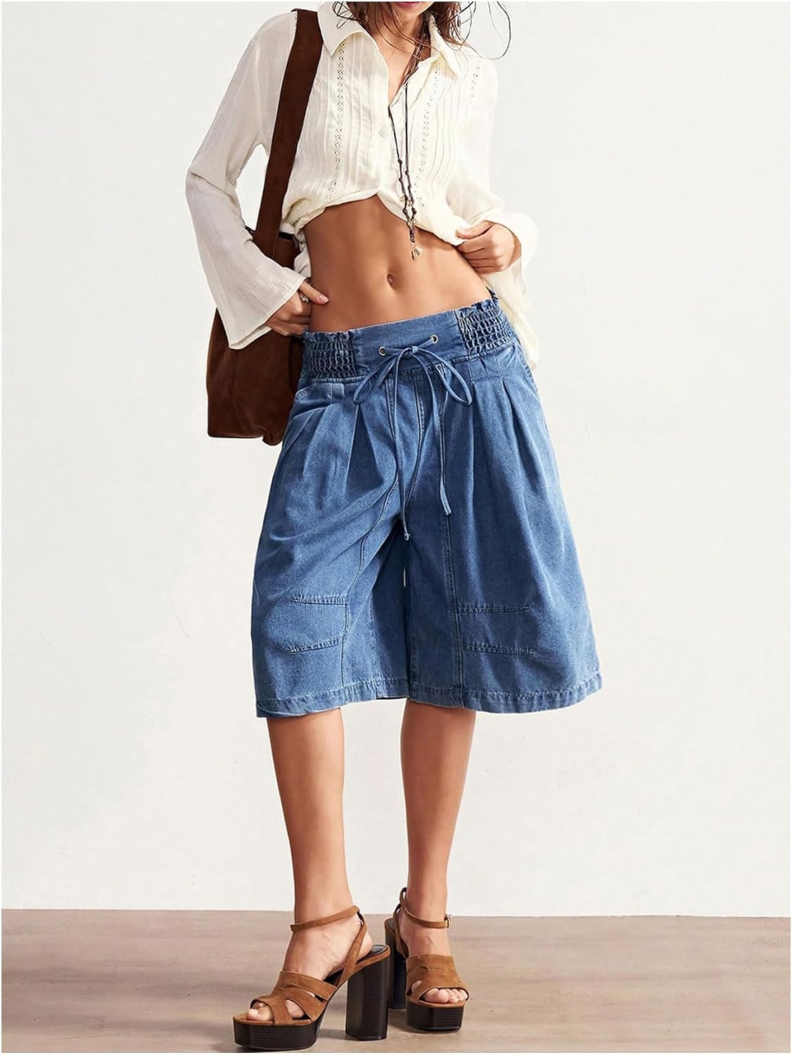 RoseSeek Bermuda Shorts for Women Knee Length Denim Baggy Jorts