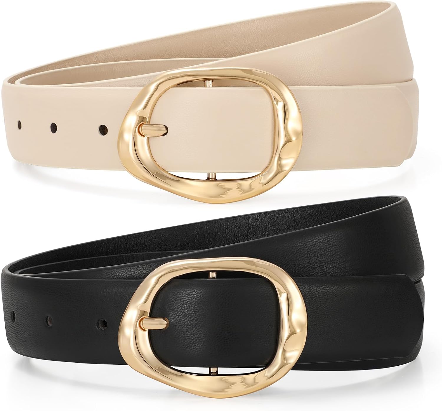 TRIWORKS 2 Pack Leather Belts for Women Fashion Waist Belt with Liquid Shapes Women Belt for Jeans Pants Dresses - Image 6