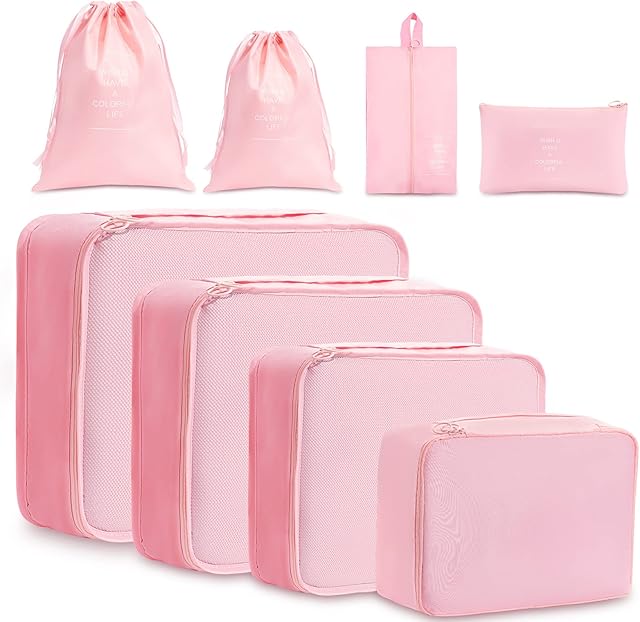 Meowoo 8Pcs Packing Cubes for Suitcases, Waterproof Travel Luggage Organizer Packing Bags Travel Essentials Bag with Shoes Bag Storage Bags