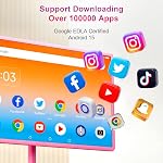 VLH 32 inch FHD Smart Portable TV, Rolling TV On Wheels,8G +128GB Storage, Android 15 OS,EDLA-Certified,Portable Touch Screen Monitor,38400mAh Battery,Removable 500W Camera (32 inch Pink) | EDLA-Certified Android 15 OS,38400mAh Battery Powered,8GB RA