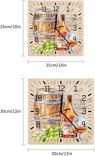 Miniatura 7 de Reloj de pared de madera de vino otoñal, silencioso, sin tictac, barril de madera de uva verde, vintage, acuarela, reloj de pared cuadrado que