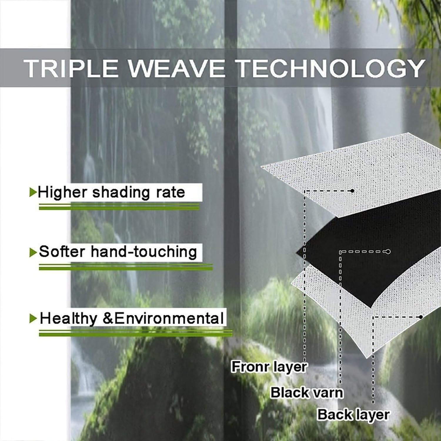 Forest Waterfall Blackout Curtains Pools Vines Moss Rocks Tropical Natural Landscape Color Illustrations Rod Pocket Window Treatments for Bedroom Kitchen Living Dining Apartment Dorms Cafe 42"W X 45"L